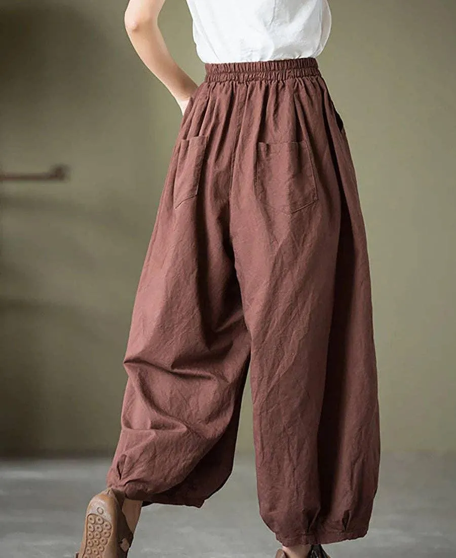 Ladies High Waist Lantern Leg Daily Pants 1045