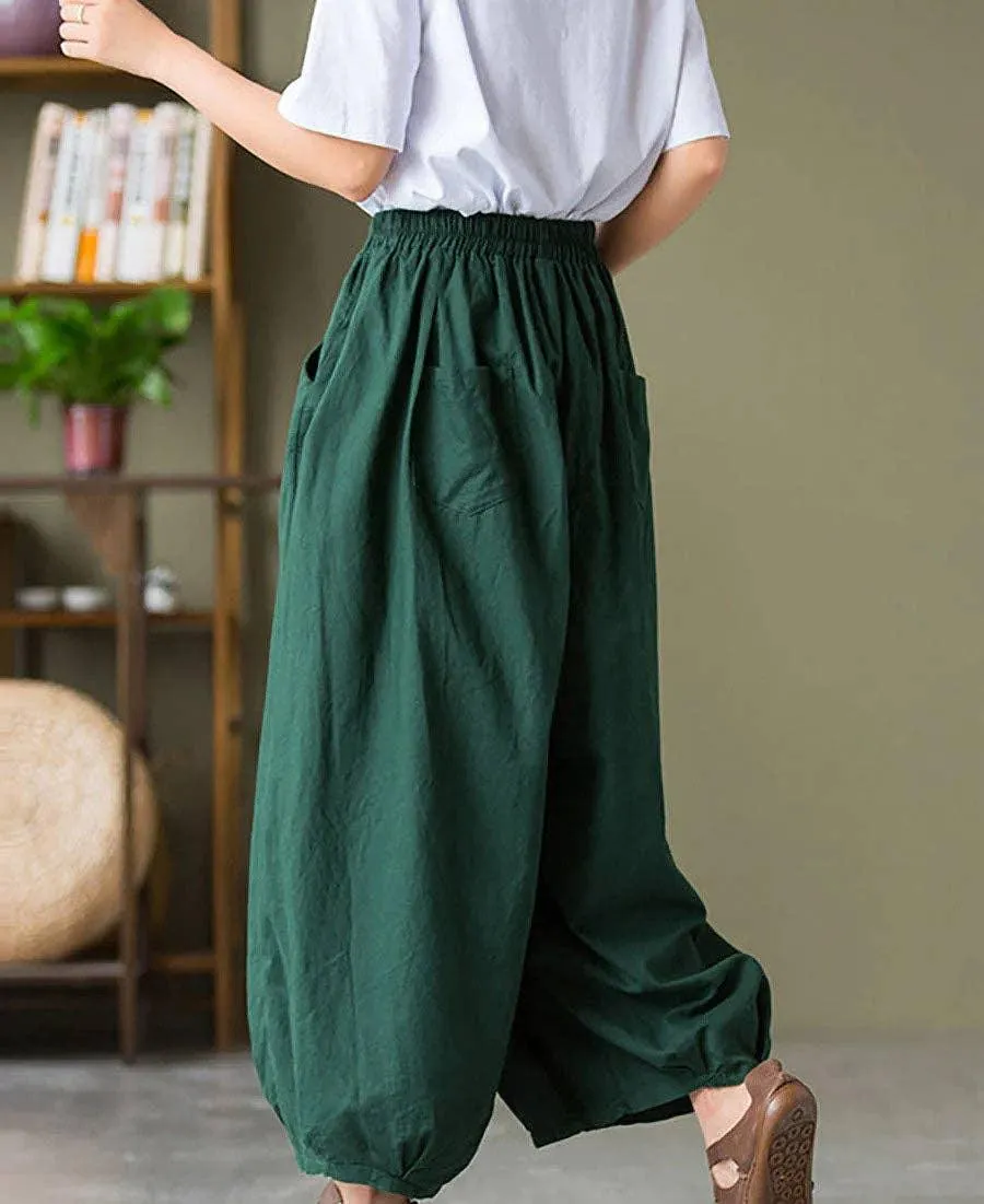 Ladies High Waist Lantern Leg Daily Pants 1045