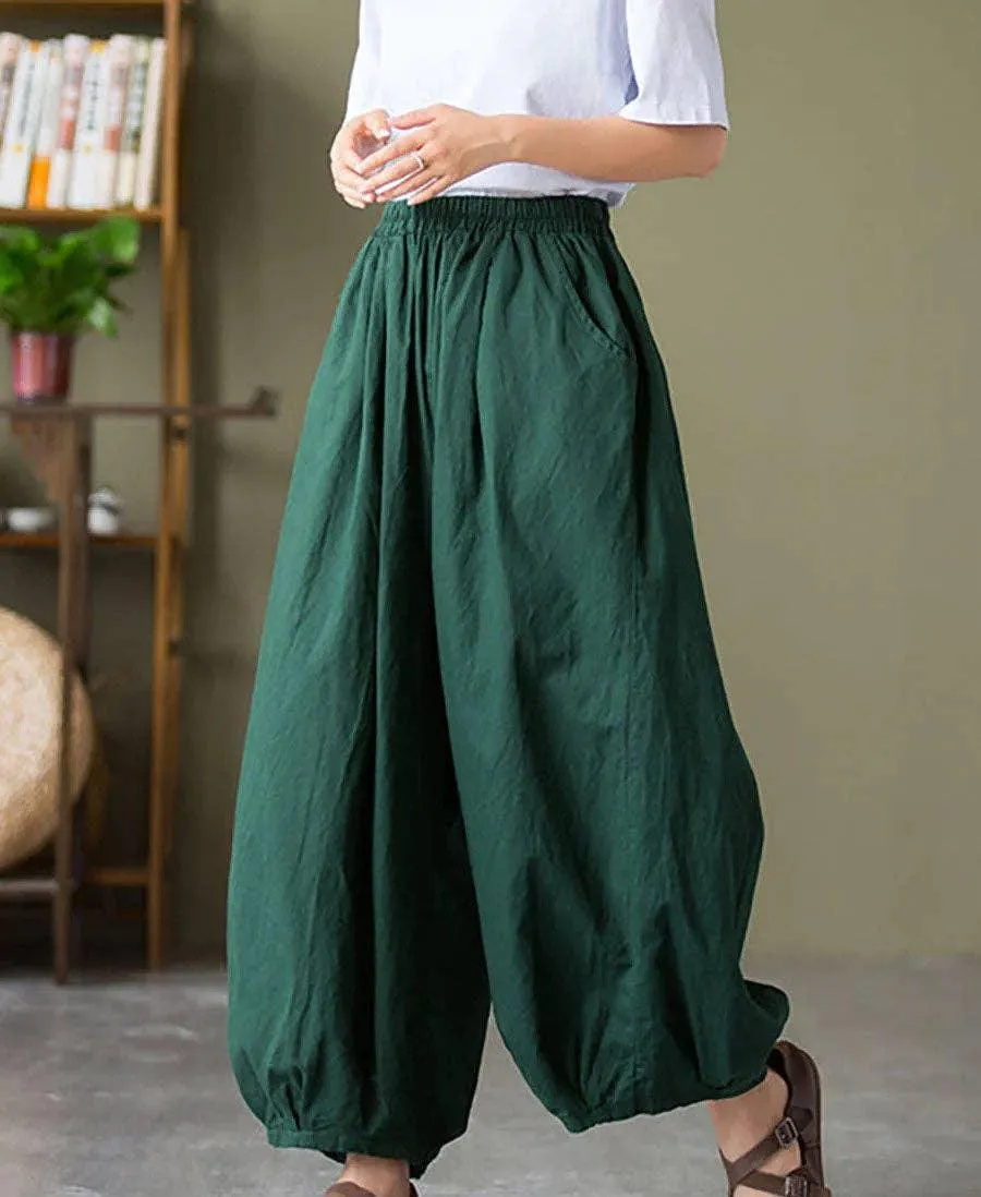 Ladies High Waist Lantern Leg Daily Pants 1045