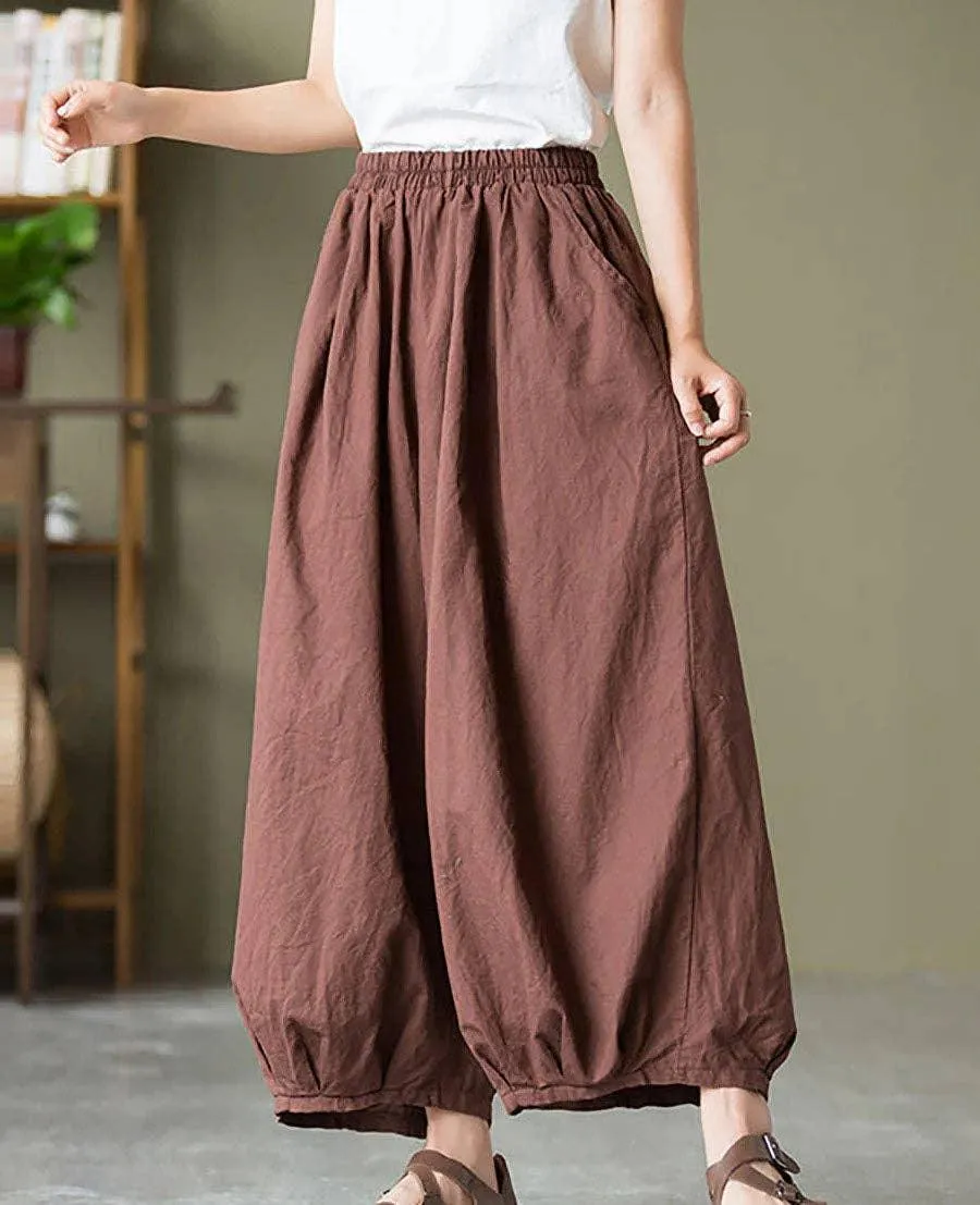 Ladies High Waist Lantern Leg Daily Pants 1045
