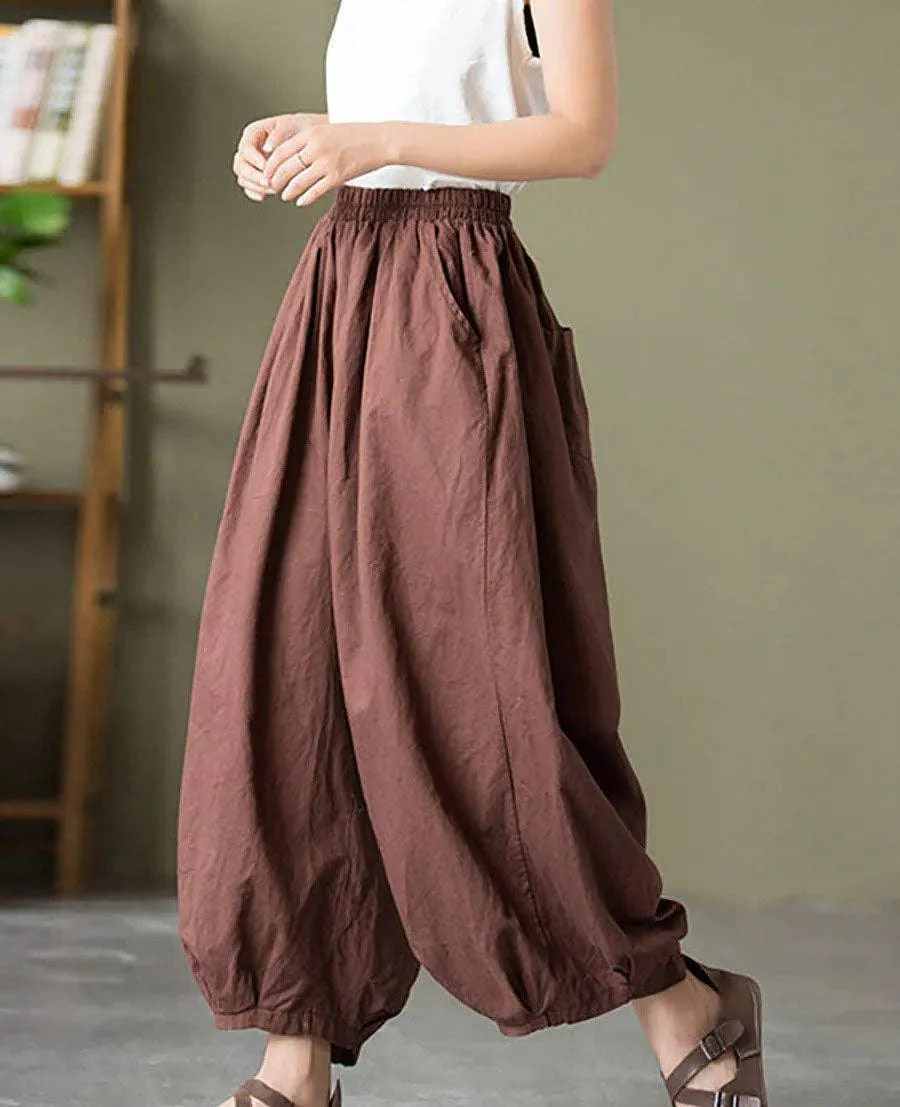 Ladies High Waist Lantern Leg Daily Pants 1045