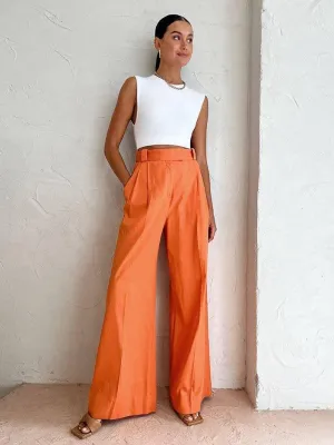 Ladies Solid Color High Waist Wide Leg Pants C-K2298