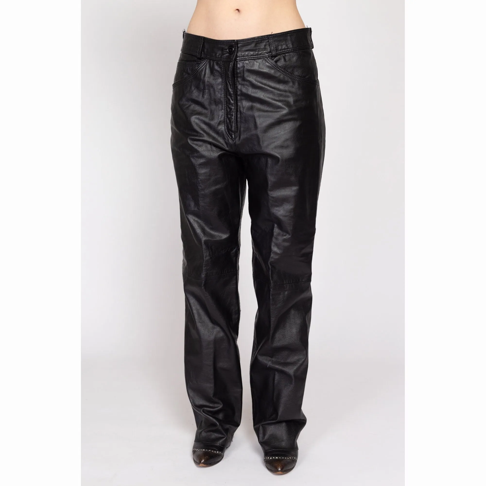Large 90s Jordache Black Leather High Waisted Trousers 32"