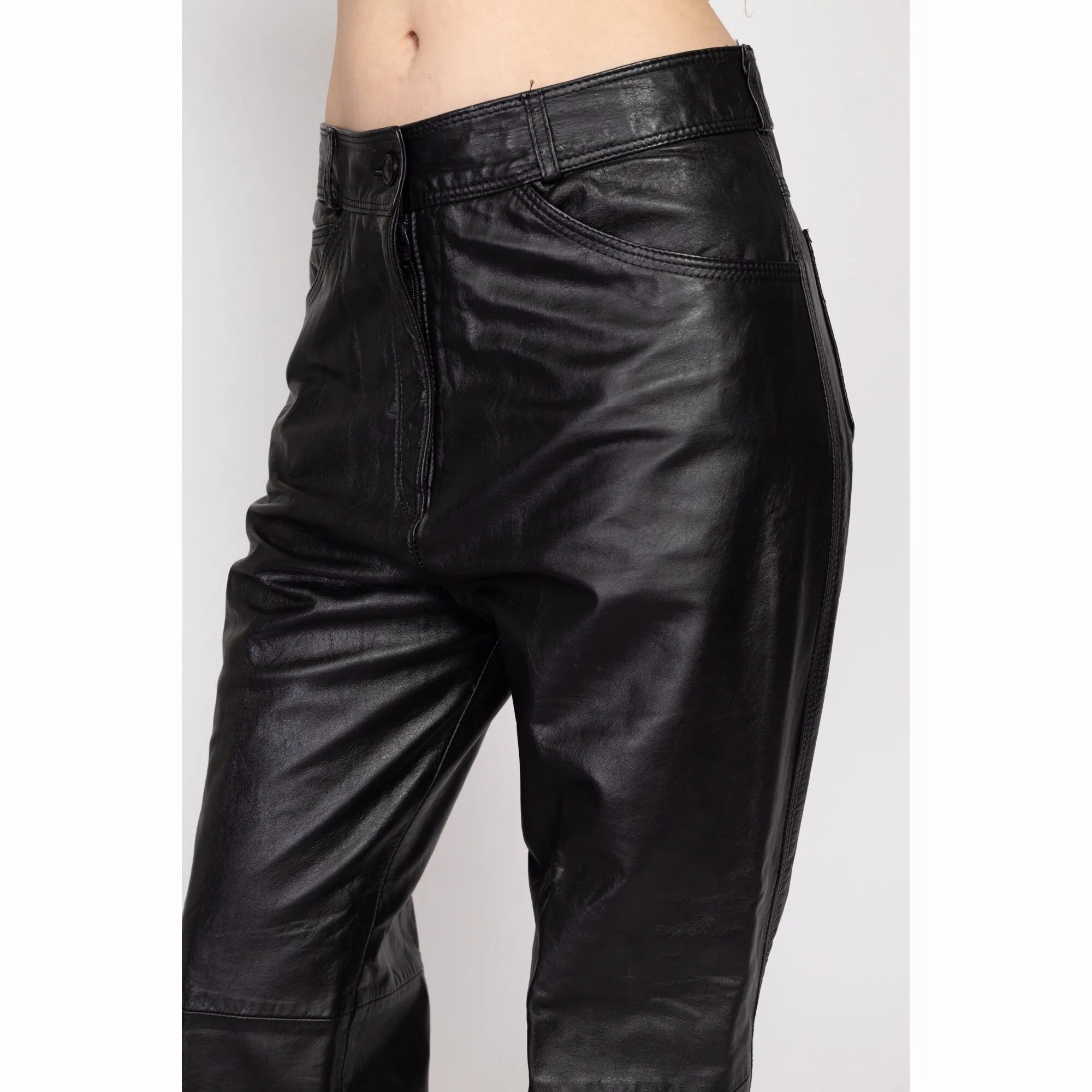 Large 90s Jordache Black Leather High Waisted Trousers 32"