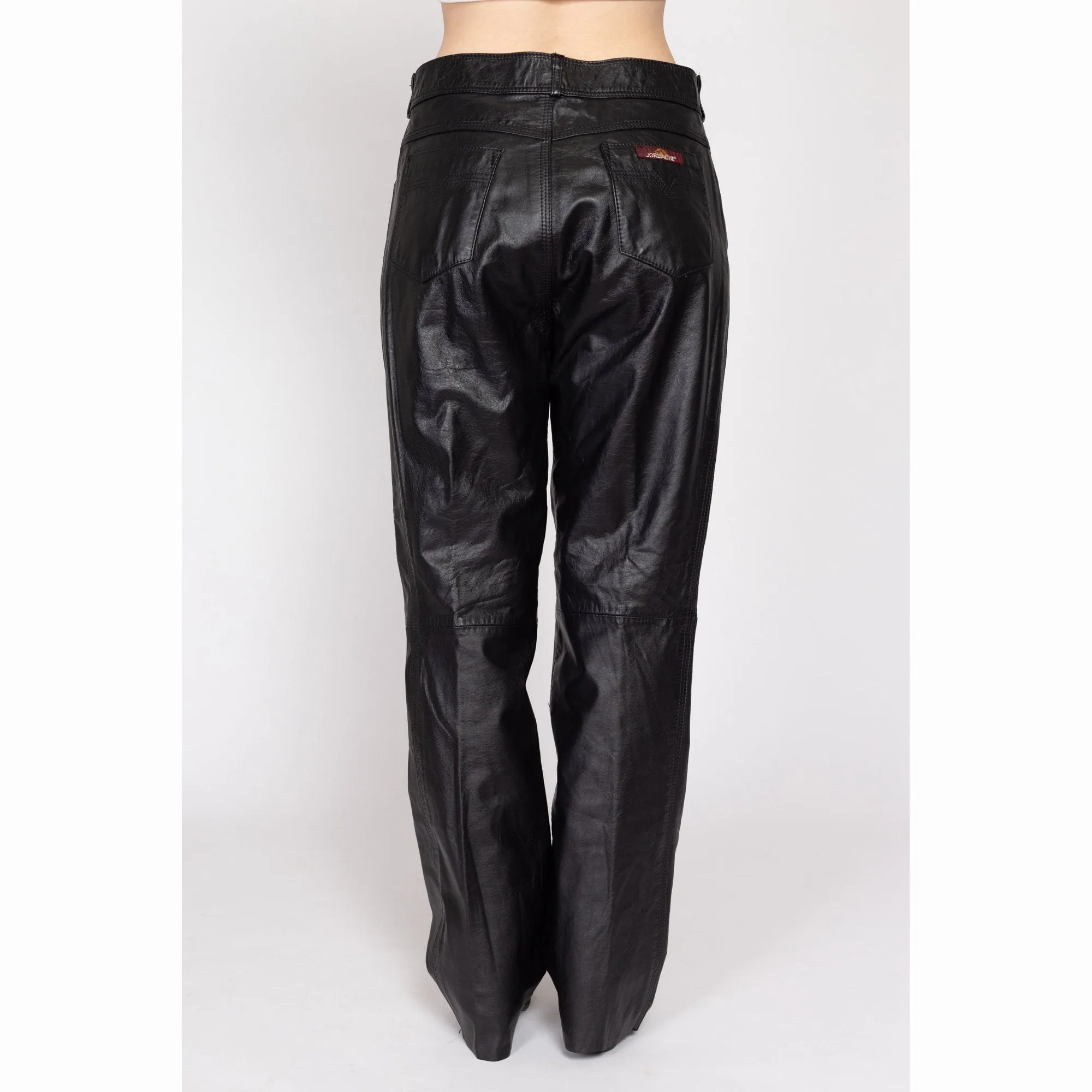Large 90s Jordache Black Leather High Waisted Trousers 32"