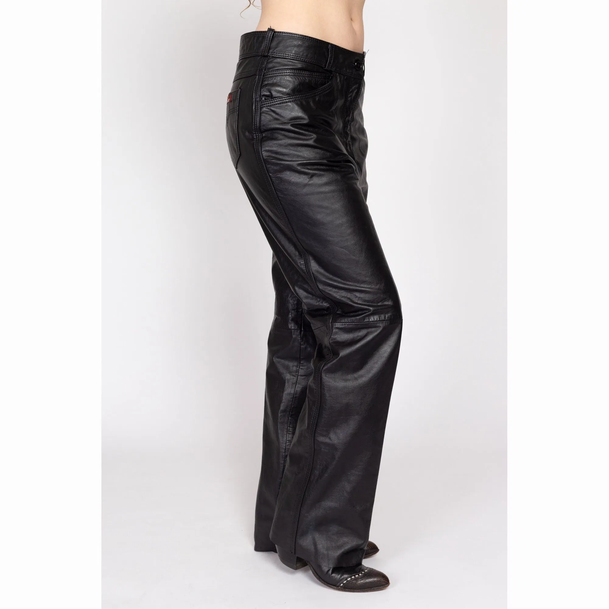 Large 90s Jordache Black Leather High Waisted Trousers 32"