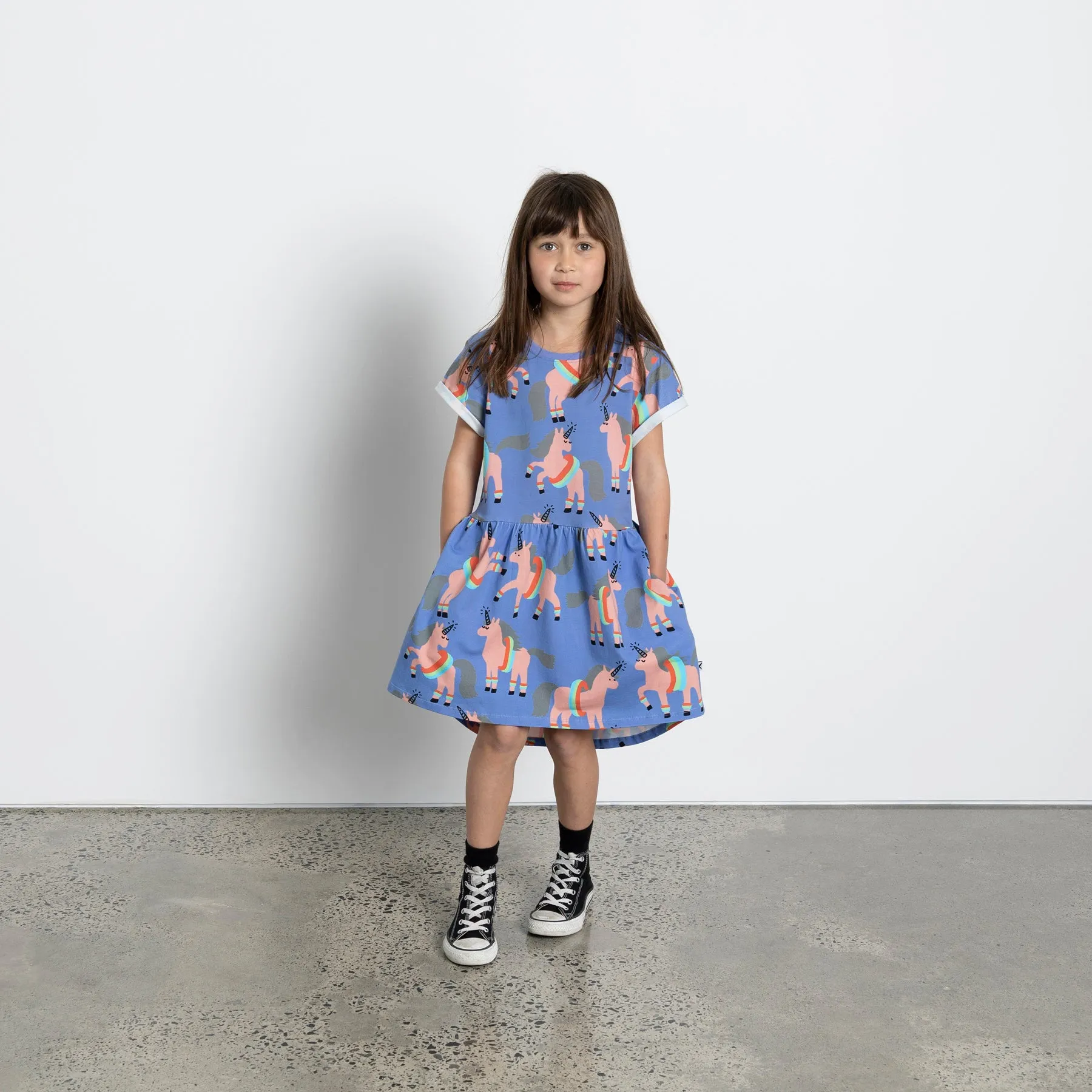 Minti Floating Unicorns Dress - Bright Cornflower