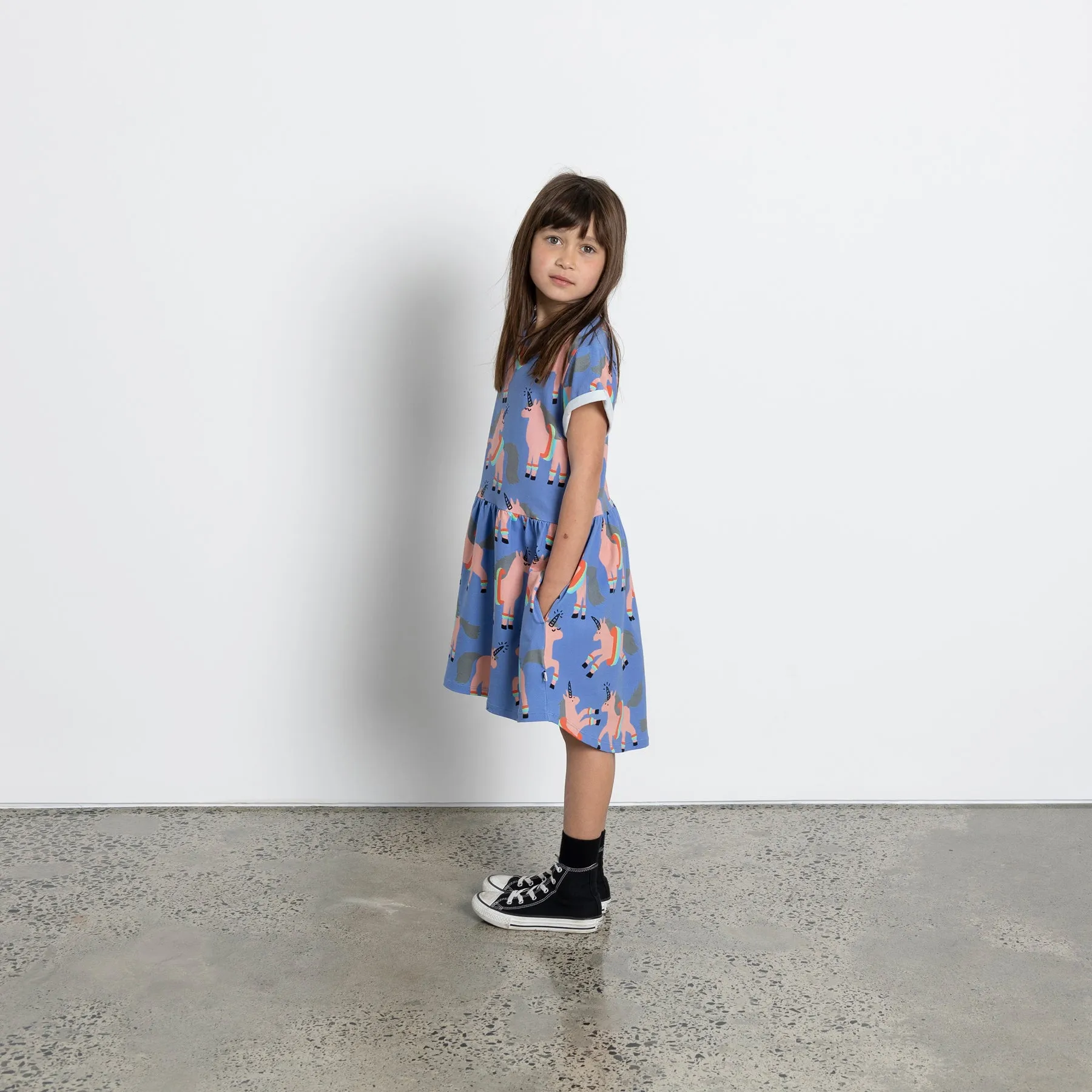 Minti Floating Unicorns Dress - Bright Cornflower