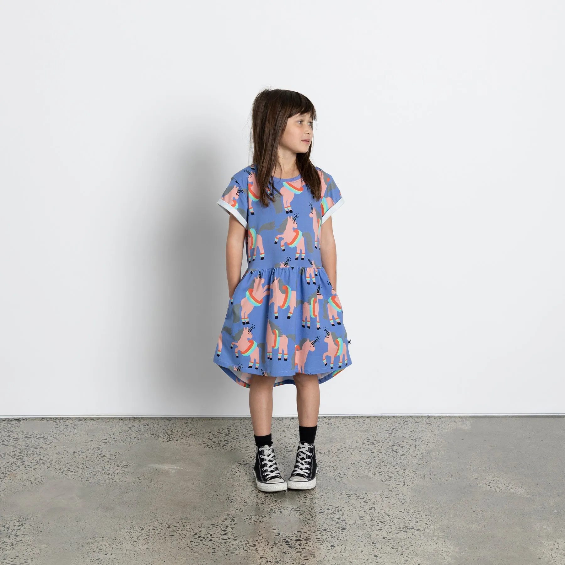 Minti Floating Unicorns Dress - Bright Cornflower