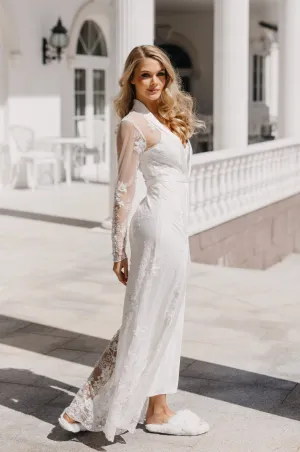 Monique Pearl Beaded Maxi Bridal Robe - Includes Slip