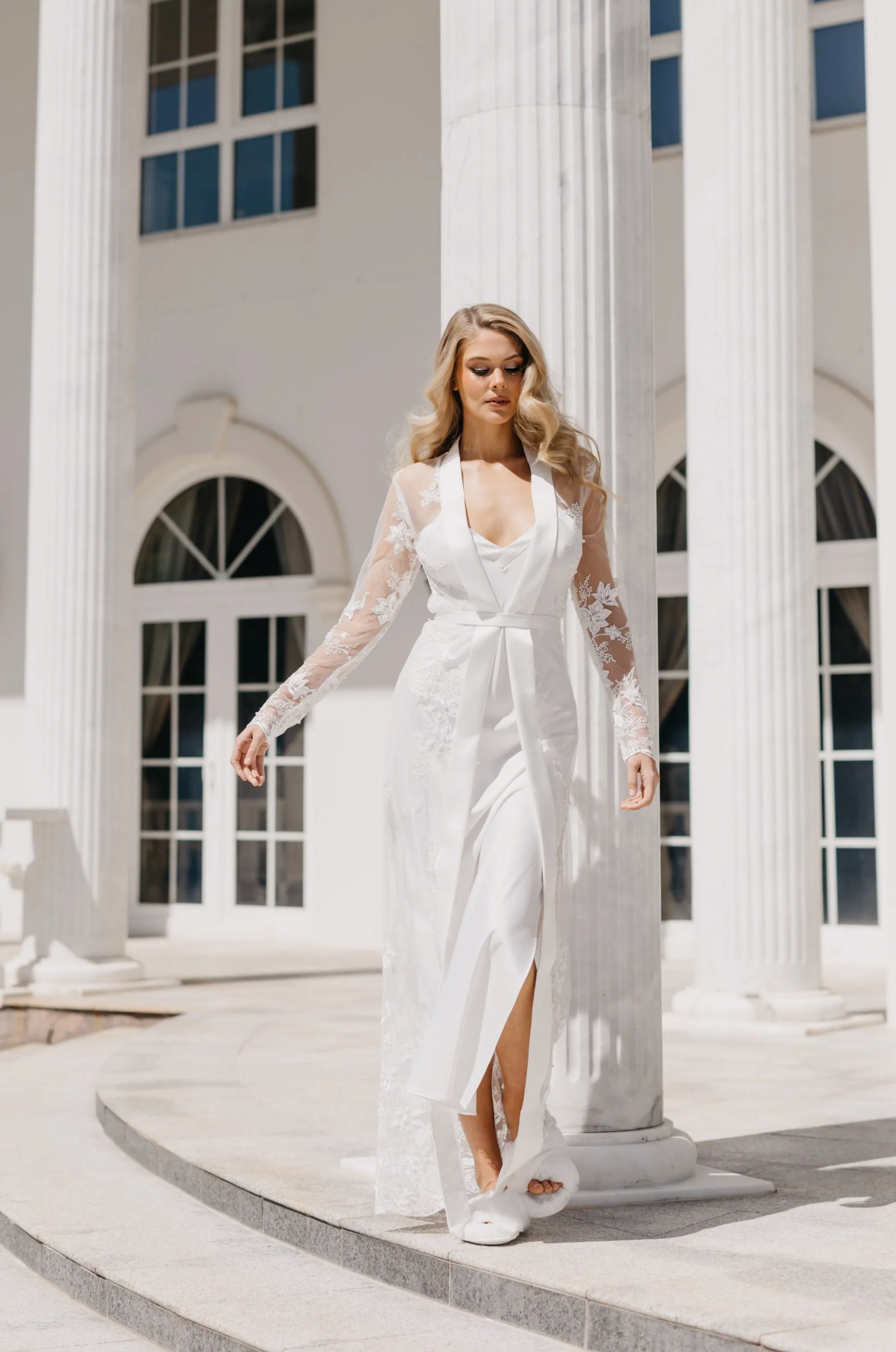 Monique Pearl Beaded Maxi Bridal Robe - Includes Slip