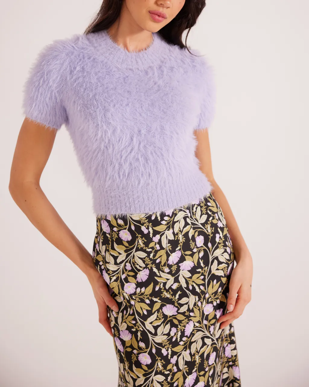 Nocturne Bias Slip Midi Skirt Lilac Floral