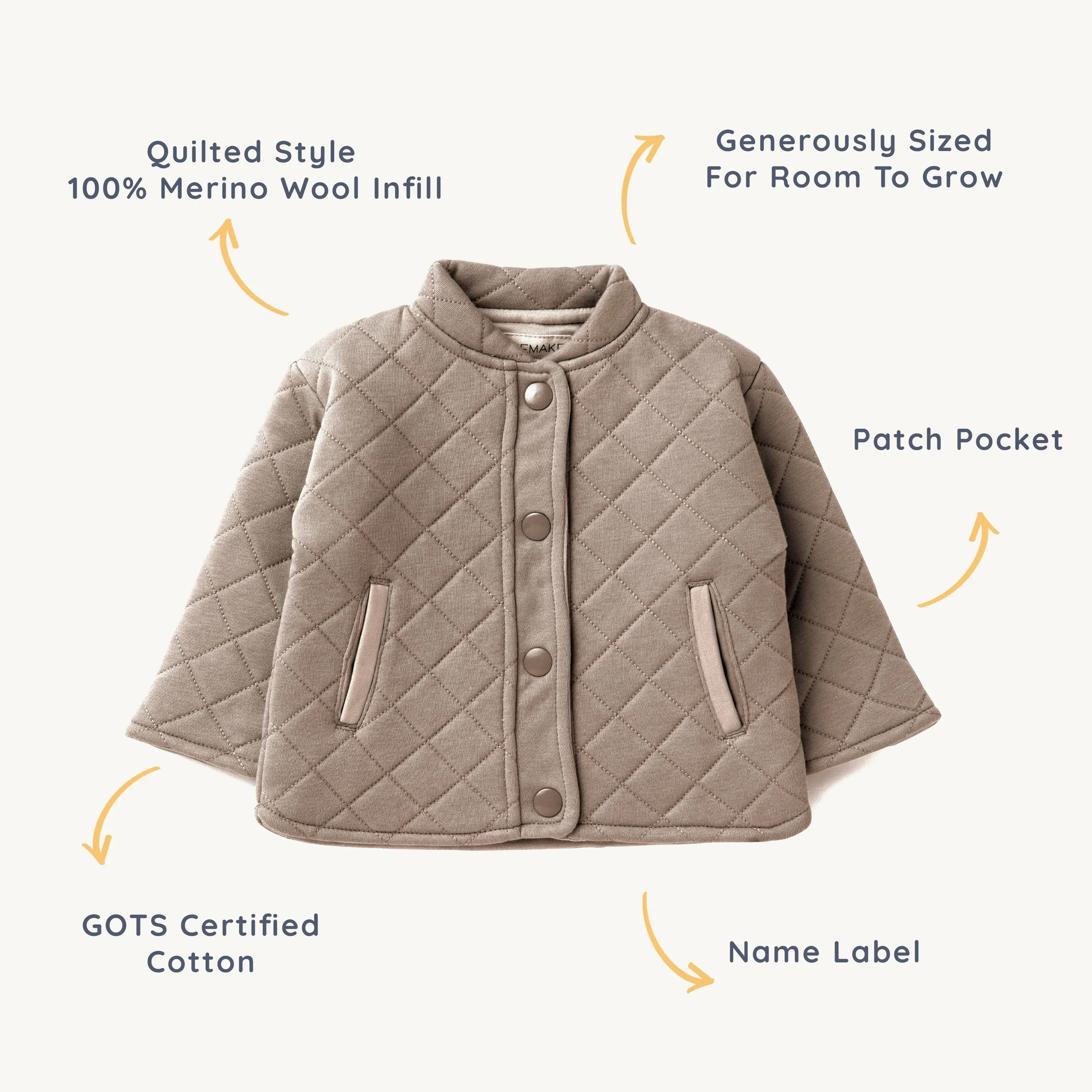 Organic Kids Merino Wool Buttoned Jacket - Mocha