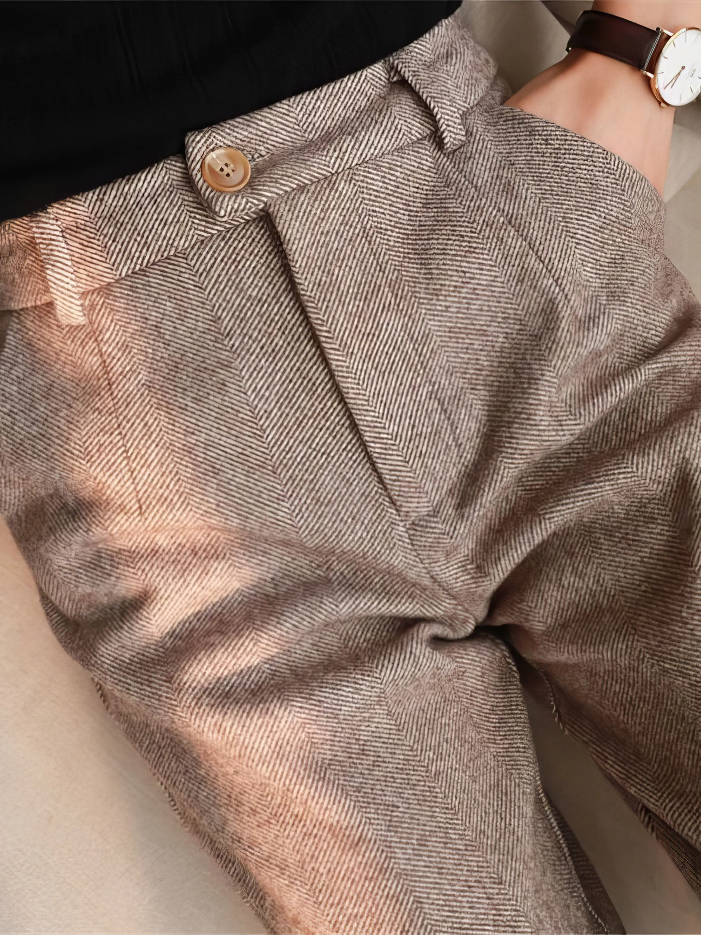 Pants High Waist Pocket Wool Harem Pants for Women