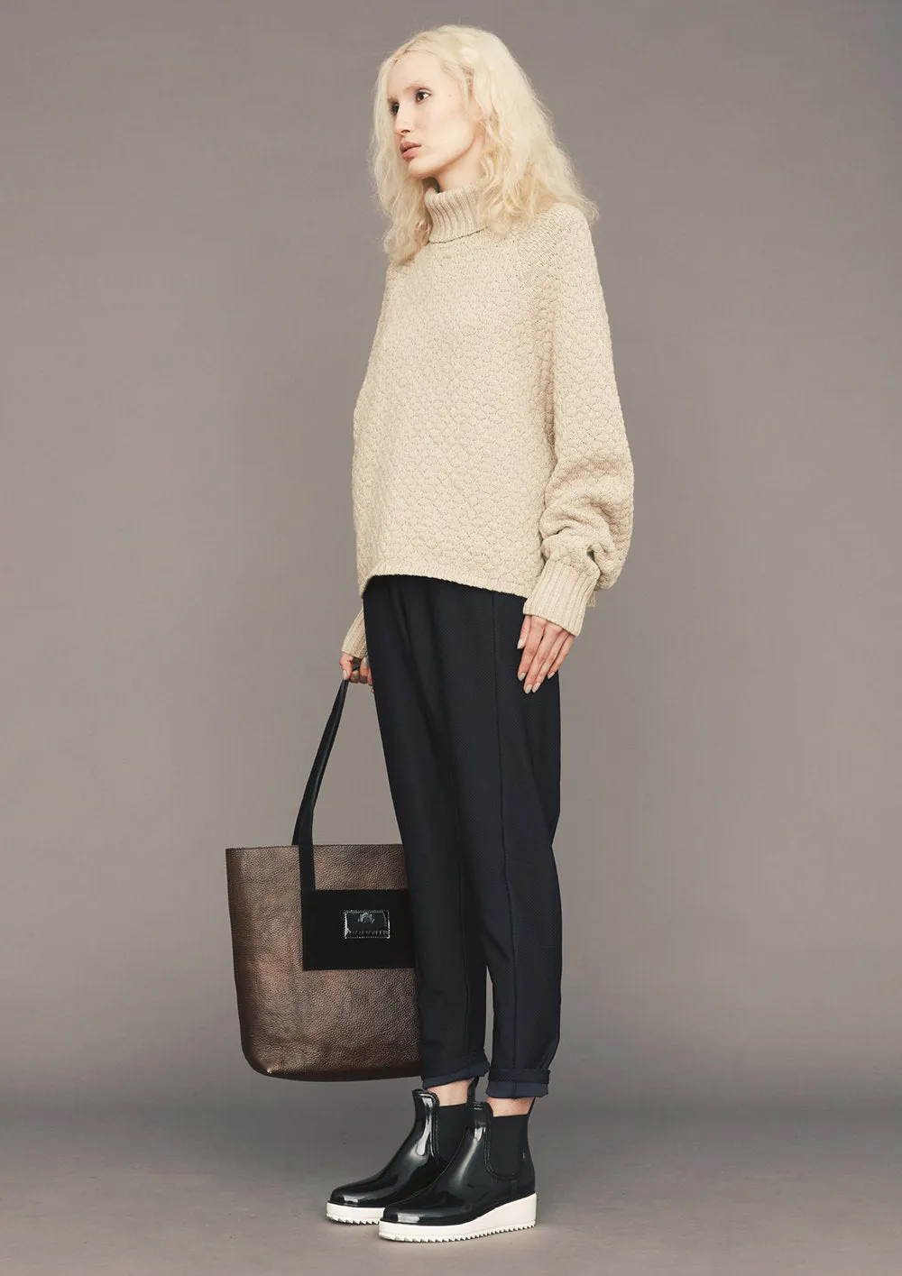 PANTS HIGH WAIST SKINNY - JACQUARD STRETCH dark blue