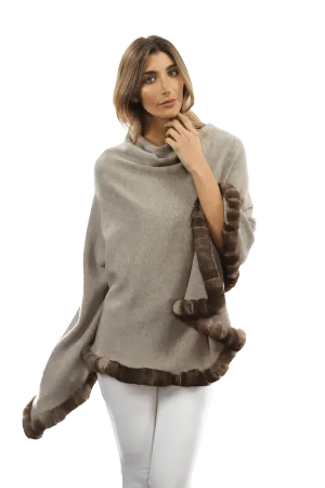 Poncho with Rex Rabbit Trim - Oatmeal
