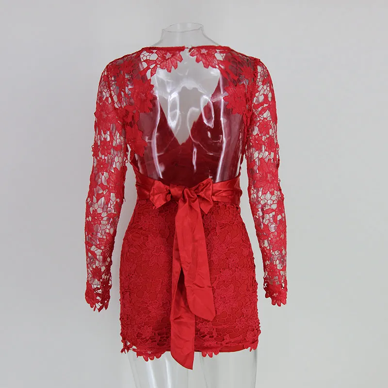"Pretty in pink" lace detail bow tie back mini dress