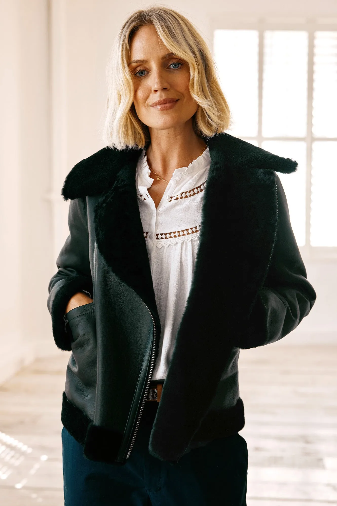 Reversible Shearling Biker Jacket | Black