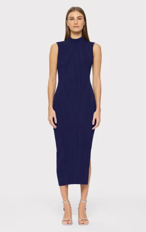RIB KNIT SLEEVELESS TURTLENECK DRESS