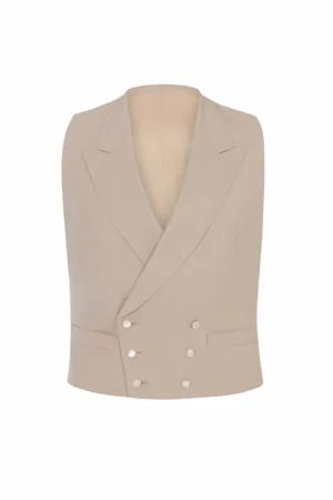 Sand Wool Double Breasted Morning Vest