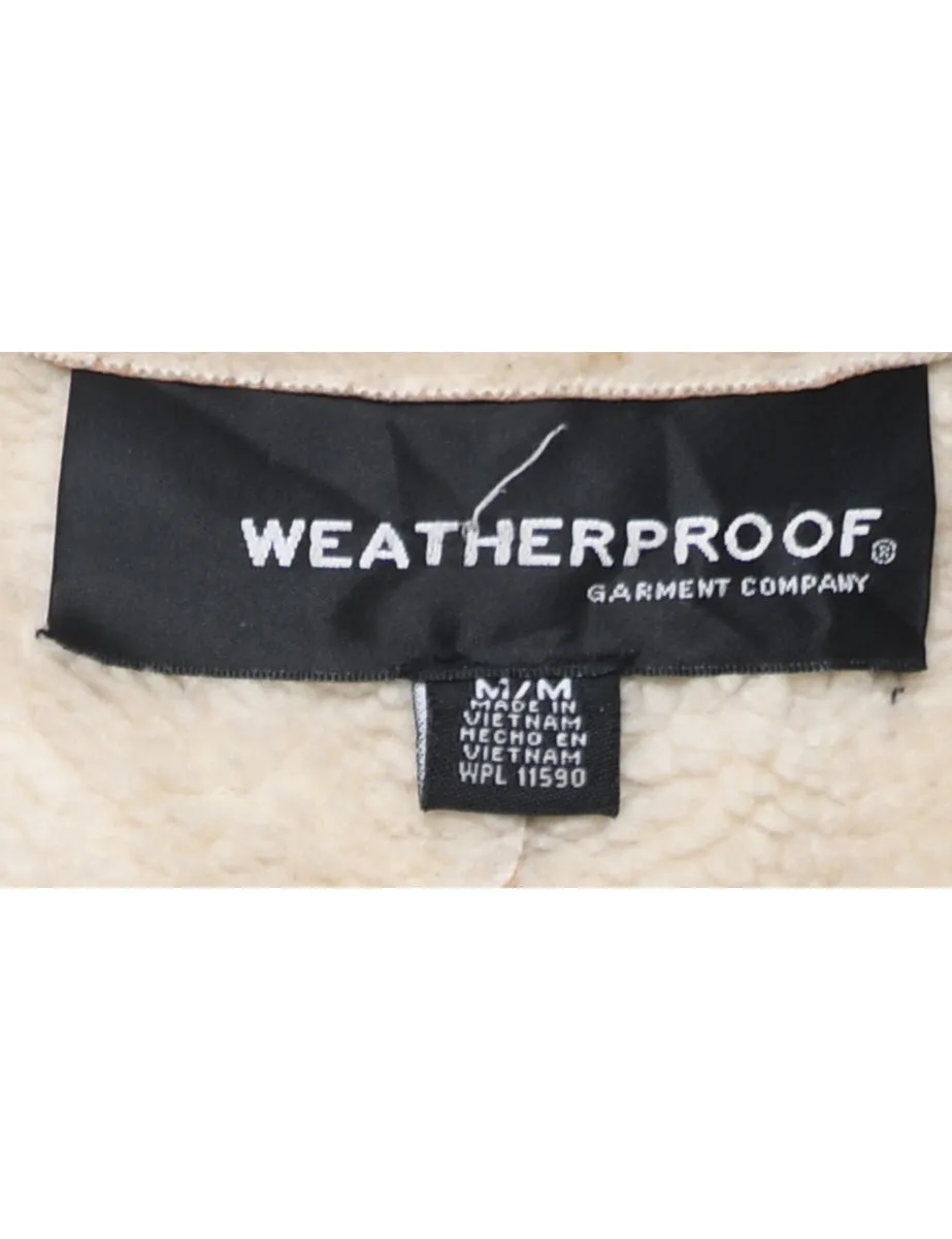 Single Breasted Beige Suede Shearling Lined Jacket - M
