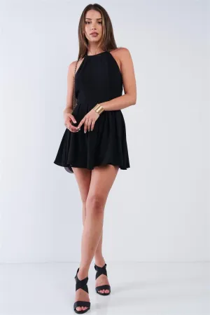 Solid Black Dressy Sleeveless Open Back Knot Tie Up Romper /1-2-2-1