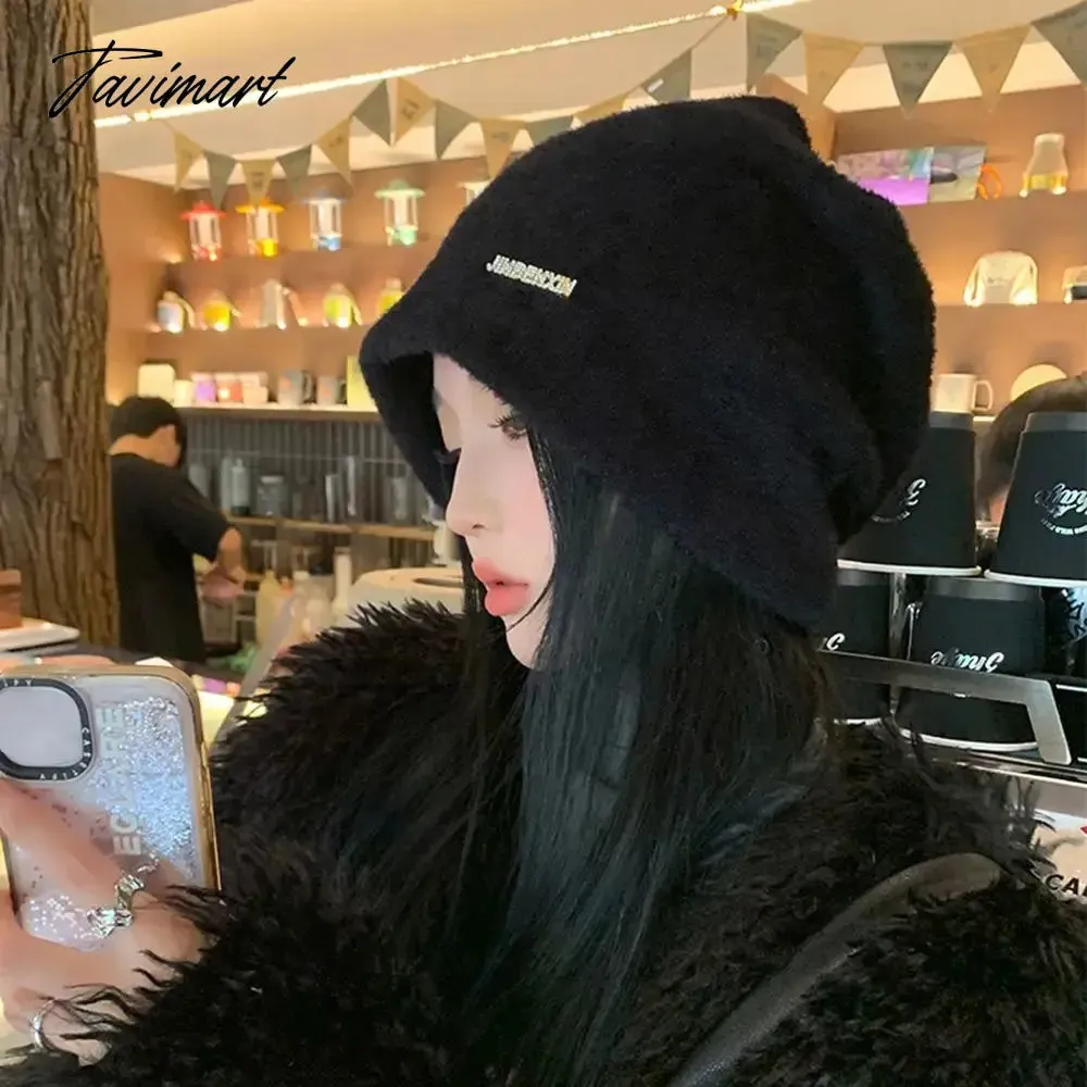 Tavimart Bucket Hat For Women Fashion Hat Soft Hat Fashion Solid Color Ear Protection Winter Hat Warm Plush Hat Thicken Outdoor Cap