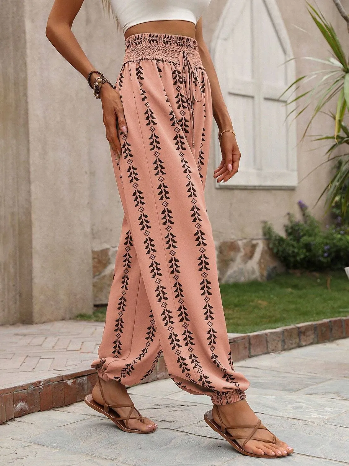 Tied Printed High Waist Pants - 5 Colors