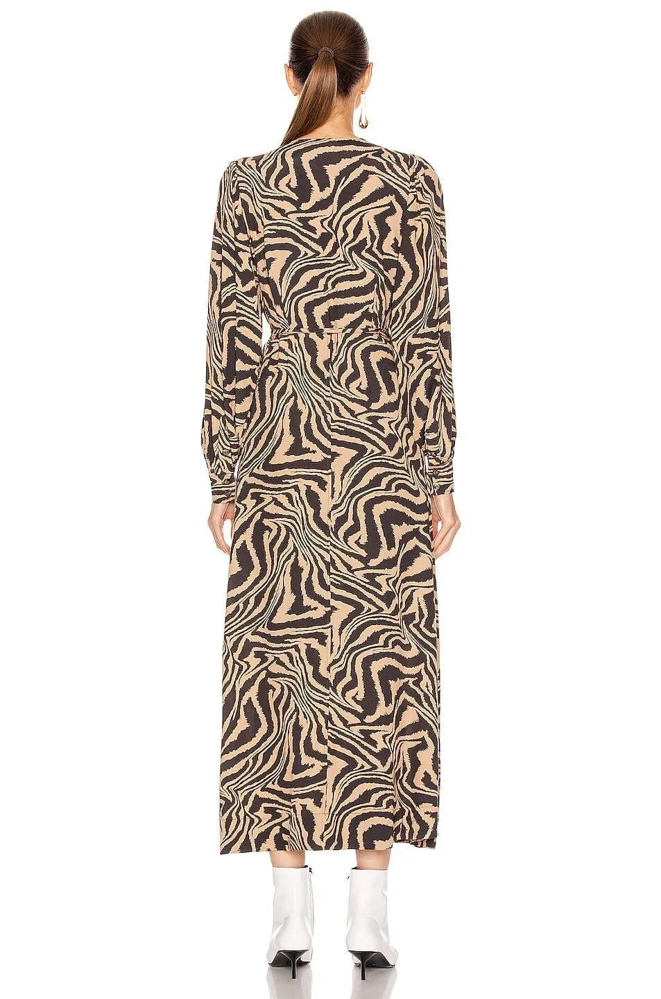 Tiger-print Crepe Stylish Wrap Midi Dress