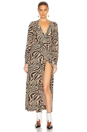 Tiger-print Crepe Stylish Wrap Midi Dress