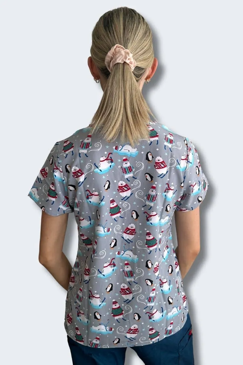 ‘Tis the Ski-son Women's Print Scrub Top - Z12213