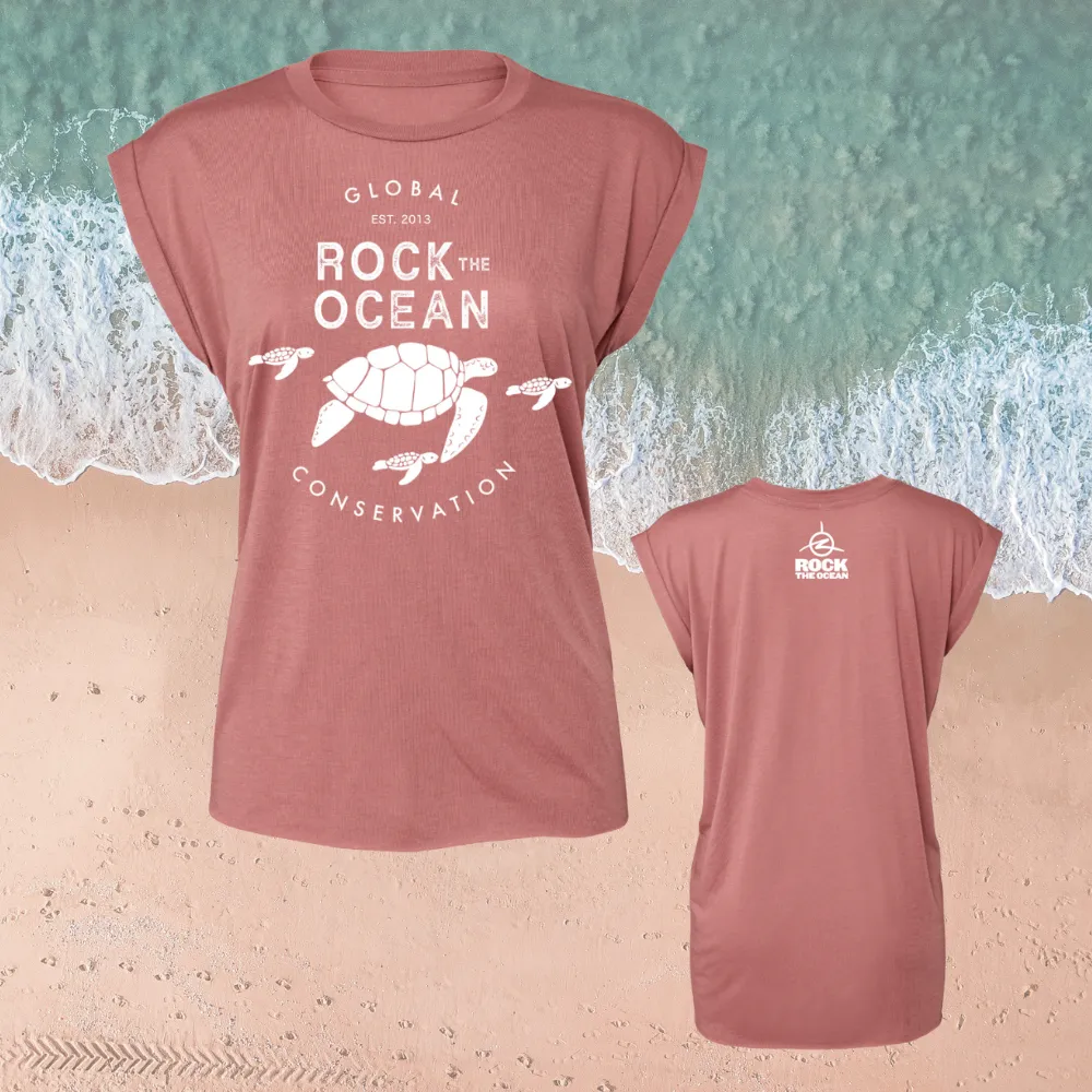 TURTLE FAM LADIES FLOWY MUSCLE TEE