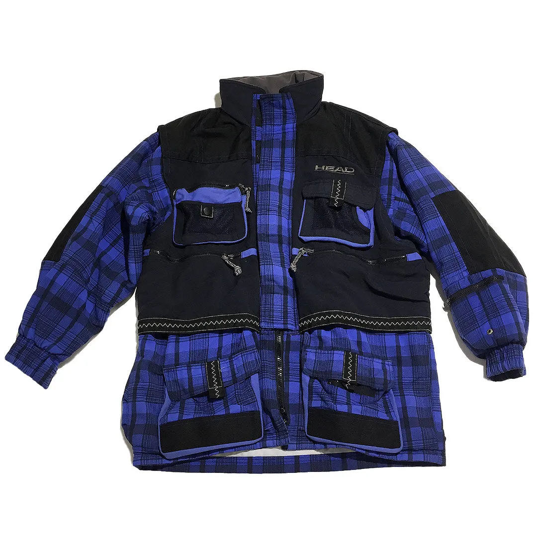 Vintage Head Exploration Multi Pockets Blue Plaid Jacket From Japan