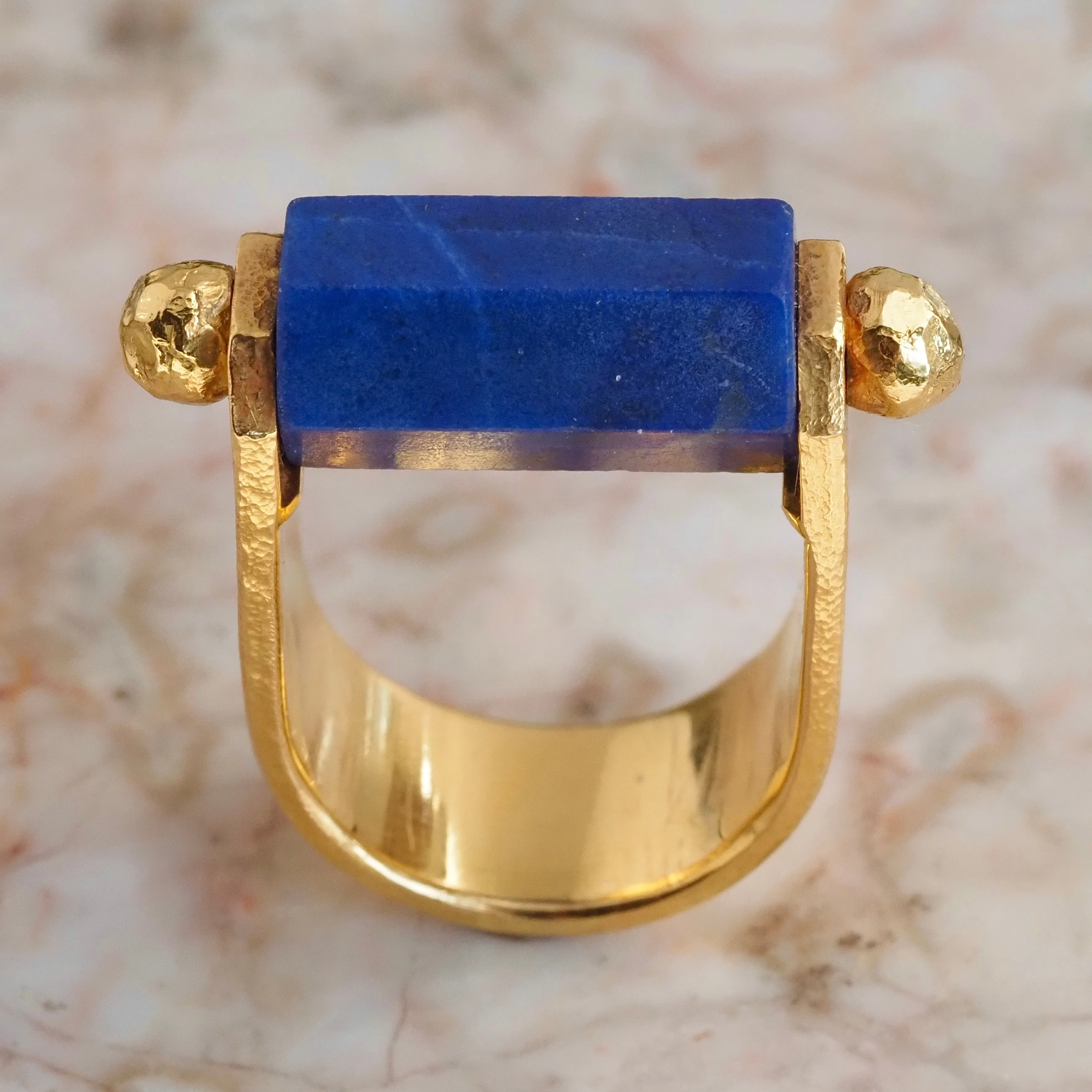 Vintage Portuguese Barrel Lapis 19k Gold Ring