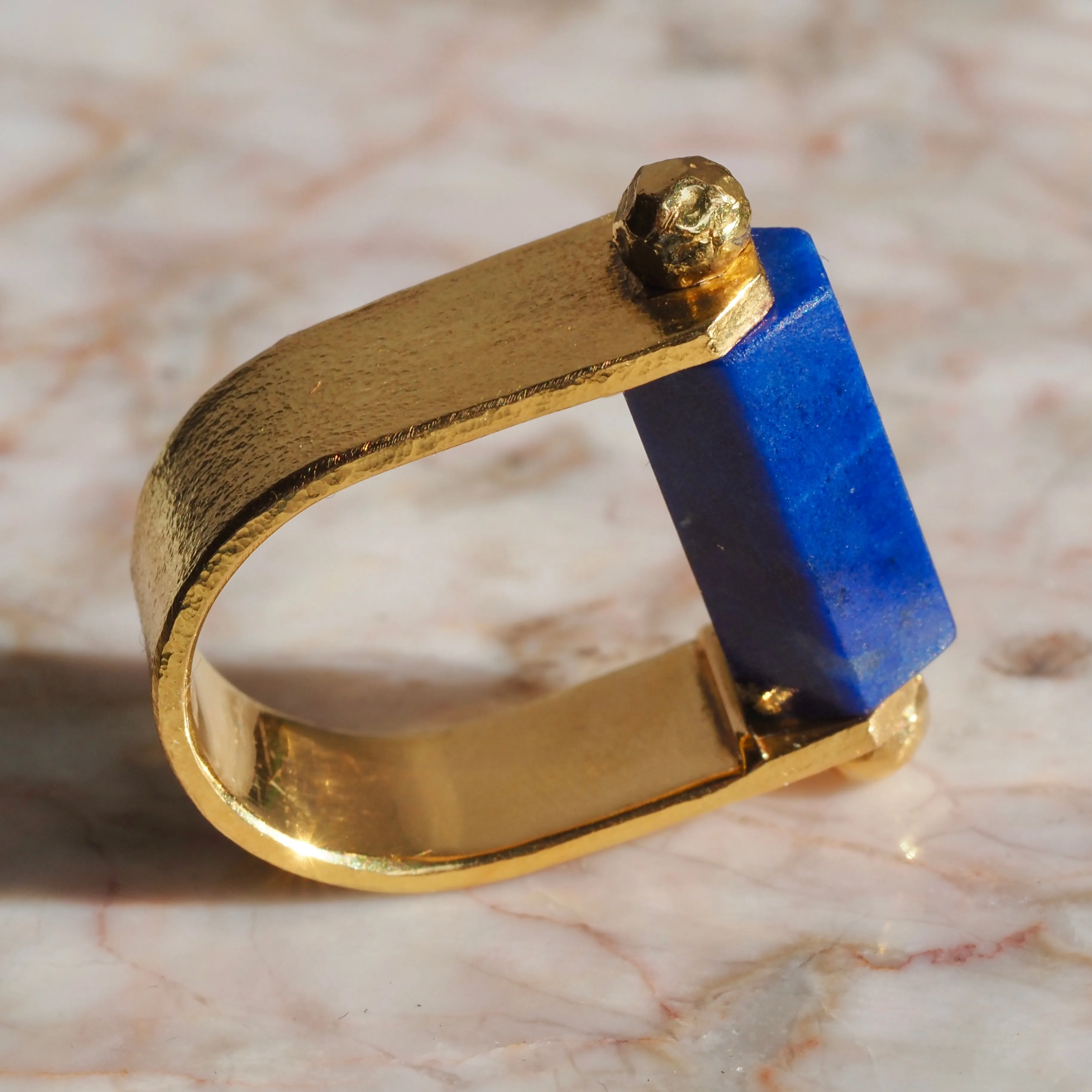 Vintage Portuguese Barrel Lapis 19k Gold Ring