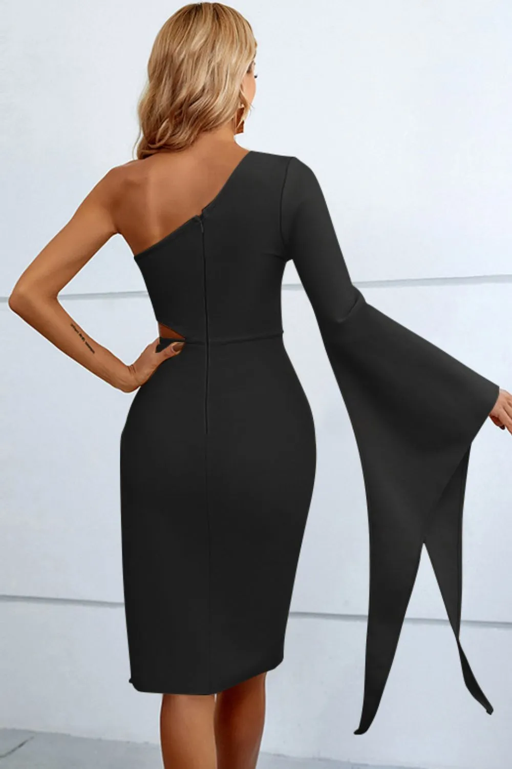 Wedding Guests / Cutout Split Flare Sleeve One-Shoulder Dress