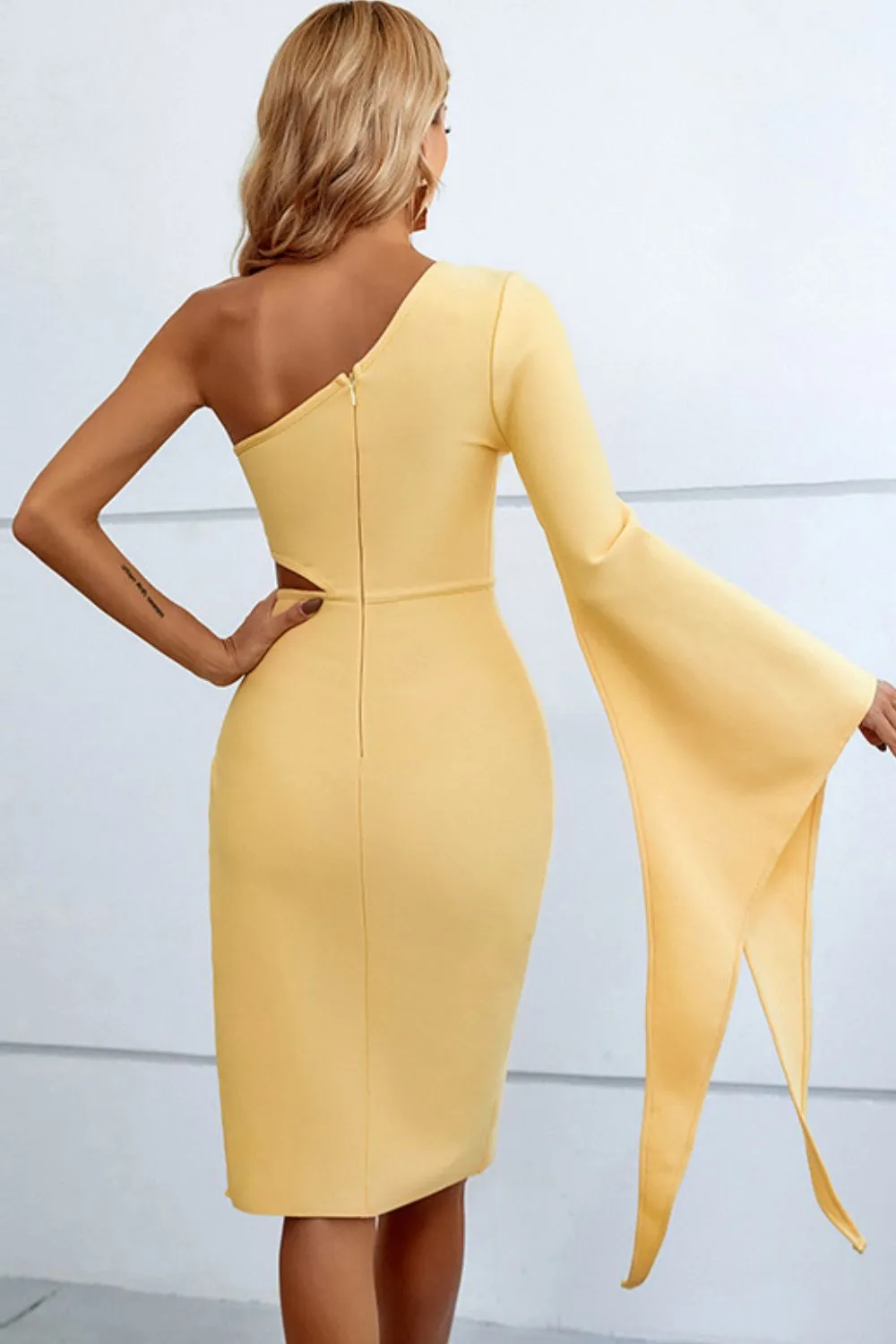 Wedding Guests / Cutout Split Flare Sleeve One-Shoulder Dress