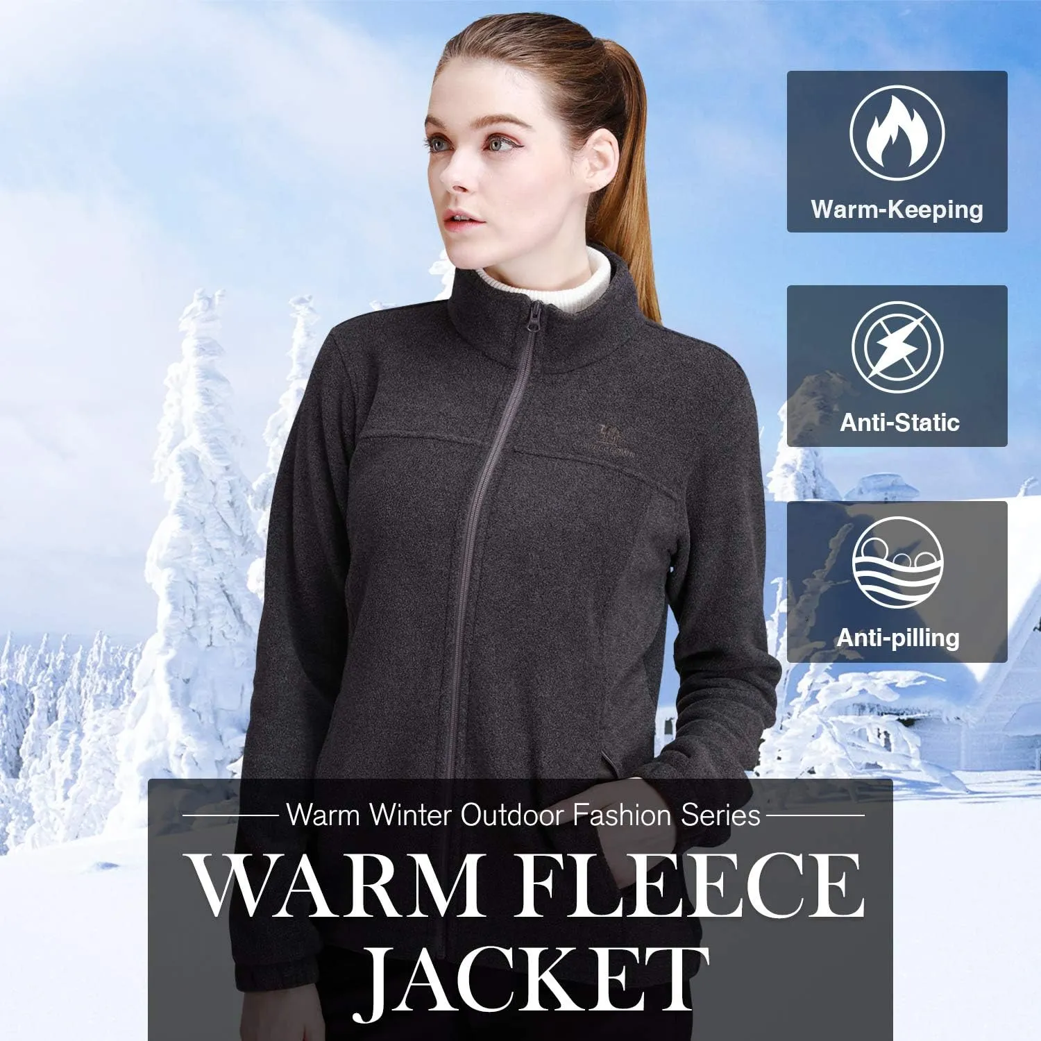 Wholesale Women's Full Zip Thermal Jackets With Pockets Soft Polar Fleece Coat - Gray