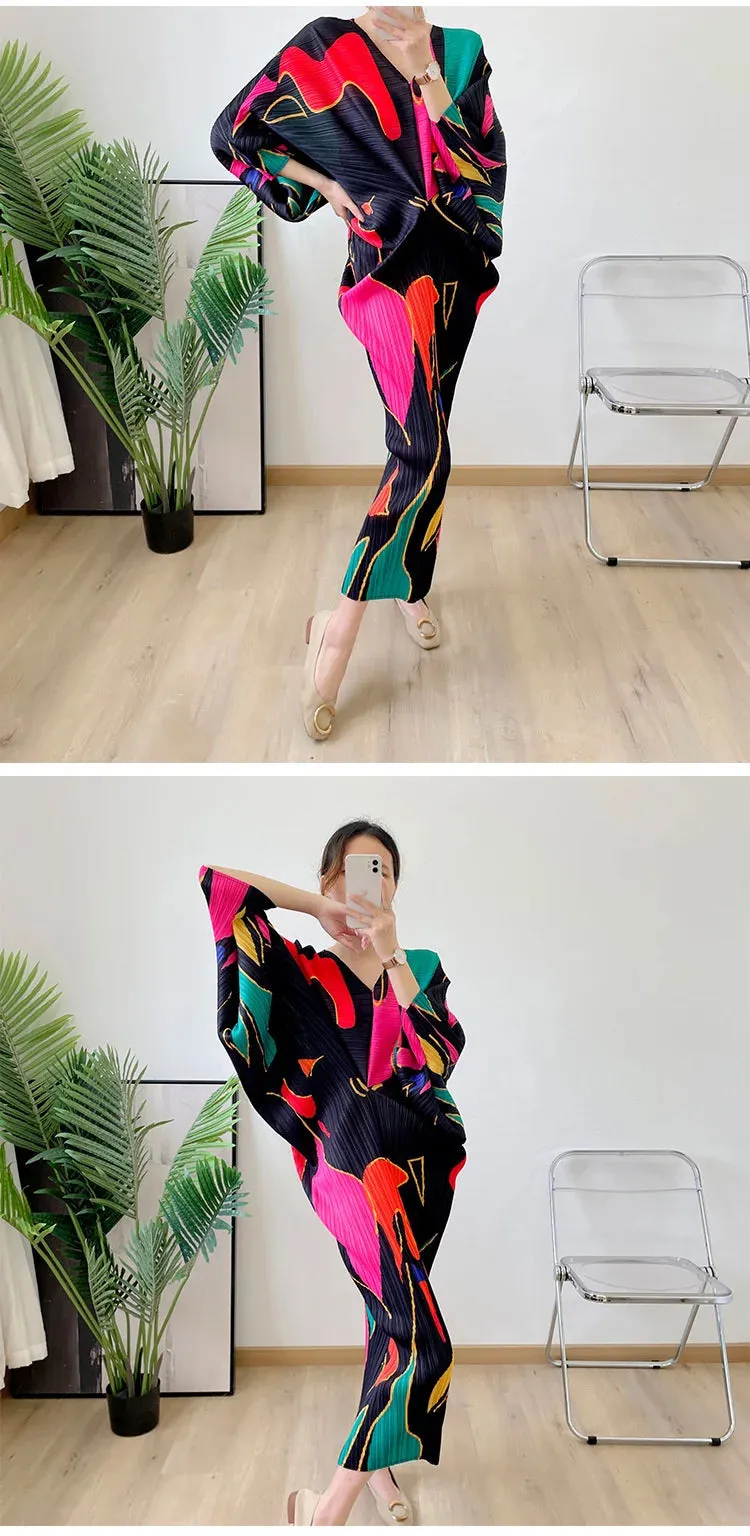 Women's Chic Oversized Sleeve Pleated Midi Dress